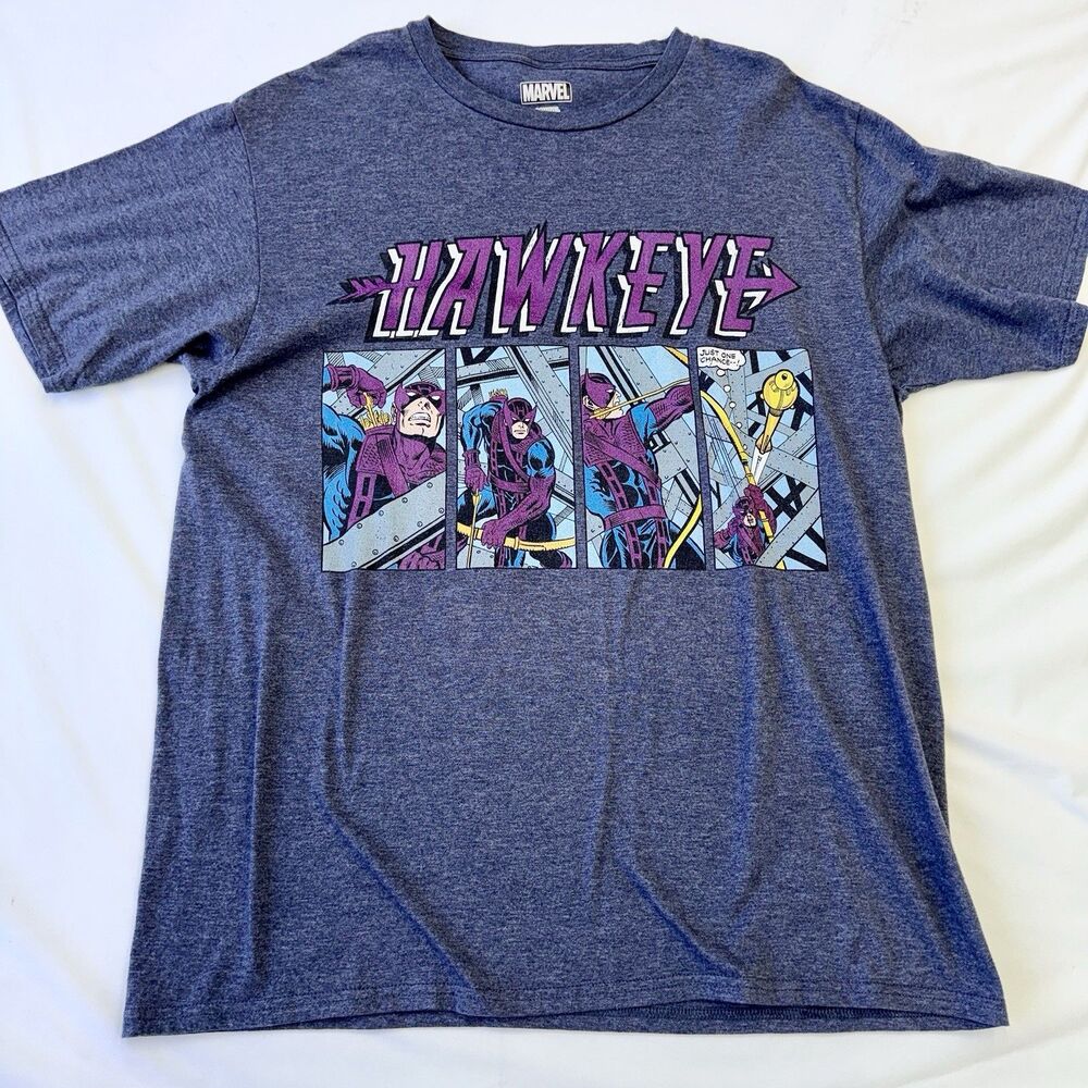 Marvel Hawkeye Retro Logo Comic Graphic Gray Short Sleeve T-Shirt Large